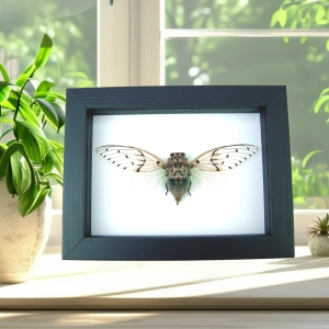 Ayuthia spectabilis Framed White Ghost Cicada Taxidermy Classic Black Display