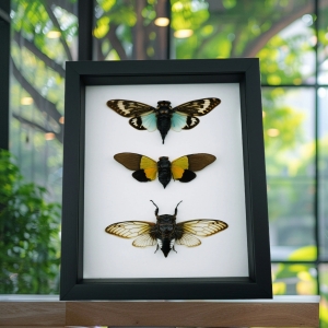 Cicada Collection Blue Green Clear Winged Real Framed Insect Taxidermy Classic Black Display