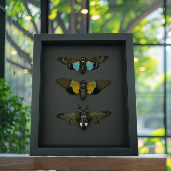 Cicada Collection Blue Green Clear Winged Real Framed Insect Taxidermy Moonlight Display