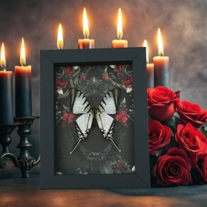 Gothic White Kite Swallowtail Butterfly Black Roses Eurytides agesilaus Real Framed Taxidermy Display