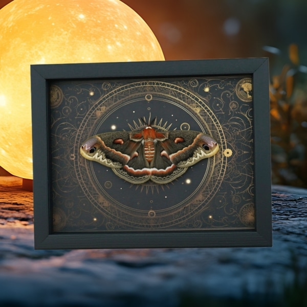 Real Moth Hyalophora cecropia Female Resting Gothic Steampunk Framed Taxidermy Display