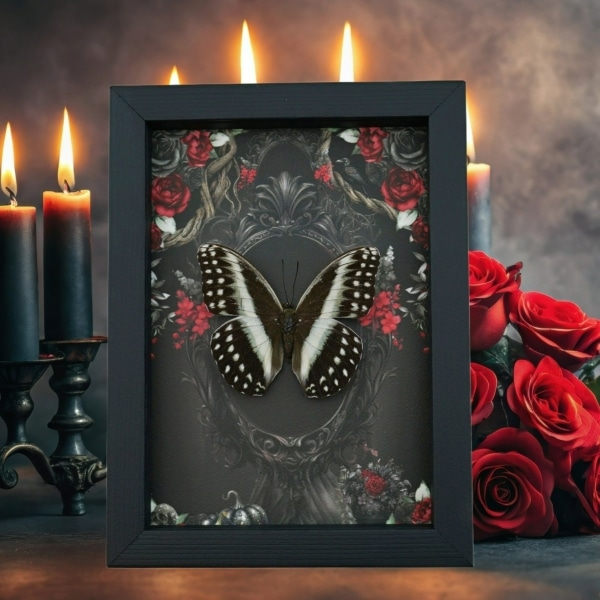 Gothic Striped Glider Butterfly Black Roses Cymothoe oemilius Real Framed Taxidermy Display