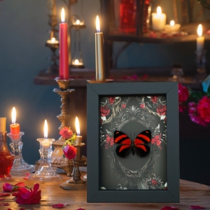 Blood Red Butterfly Gothic Black Roses Catagramma cynosura Real Framed Taxidermy Display