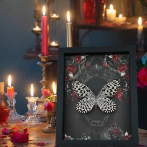 Gothic White Butterfly Black Roses Idea hypermnestra Real Framed Taxidermy Display