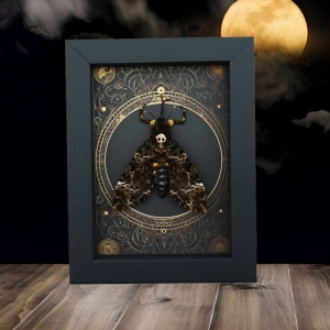 Real Death Head Moth Steampunk Gothic Resting Creepy Eyes Framed Taxidermy