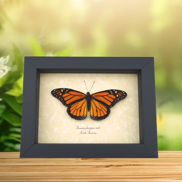 Danaus plexippus male Resting Monarch Butterfly Framed Taxidermy Display