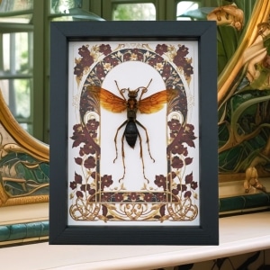 Tarantula Hawk Wasp Red Gothic Floral Hemipepsis Aureomicans Female Framed Taxidermy