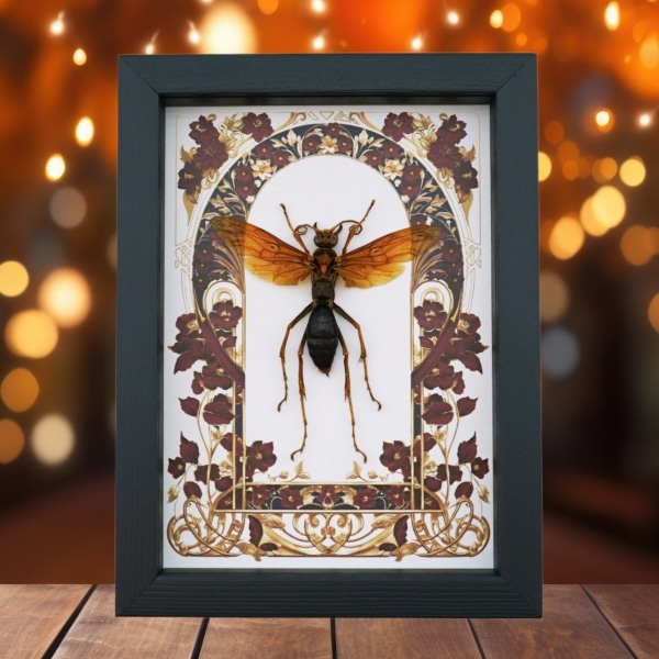 Tarantula Hawk Wasp Red Gothic Floral Hemipepsis Aureomicans Female Framed Taxidermy