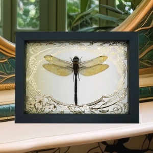 Giant Green Emperor Dragonfly Gold Foil Art Nouveau Anax gibbosulus Framed Taxidermy Display