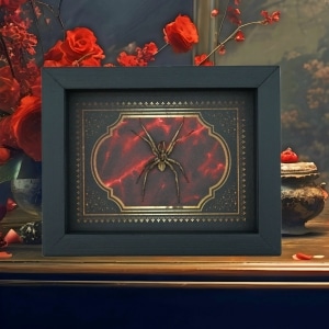 Real Framed Huntsman Spider Taxidermy Gothic Gold Red Border Heteropoda species