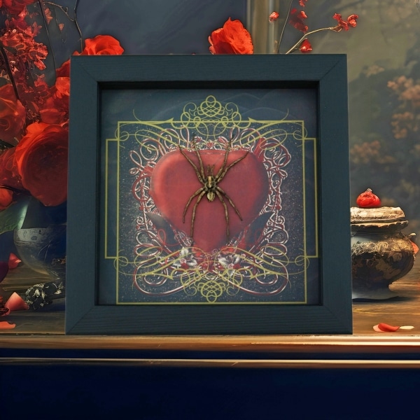Real Framed Huntsman Spider Taxidermy Gothic Red Heart Heteropoda species