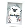 Real Framed Blue Bee Damselfly Set Forest Mushrooms Insect Taxidermy Display