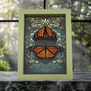 Framed Monarch Butterflies Gothic Ravens Danaus Plexippus Butterfly Set Taxidermy Sage Green Display