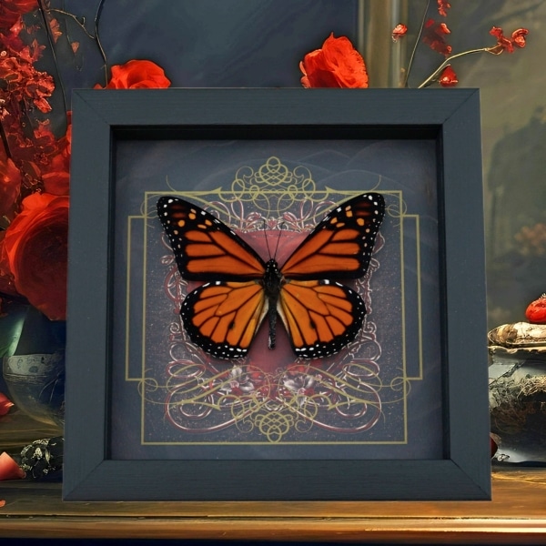 Danaus plexippus male Monarch Butterfly Gothic Red Heart Framed Taxidermy Display