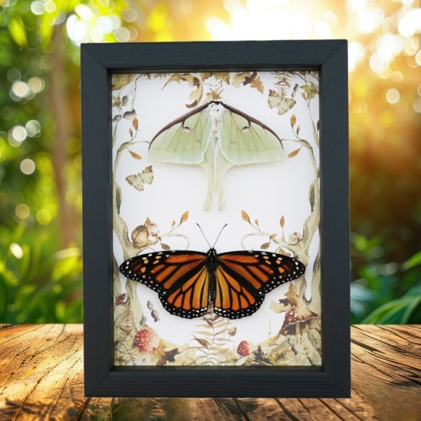 Real Monarch Butterfly Luna Moth Collection Framed Taxidermy Display