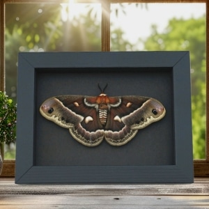Hyalophora cecropia columbia Female Hybrid Resting Moth Rare Framed Moonlight Display