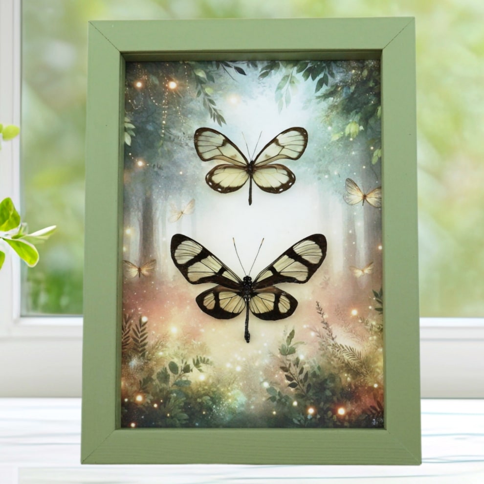 Glasswing Butterfly Collection Framed Enchanted Forest Butterflies Taxidermy Display Sage Green Glasswing Butterfly Collection Framed Enchanted Forest Butterflies Taxidermy Display Sage Green